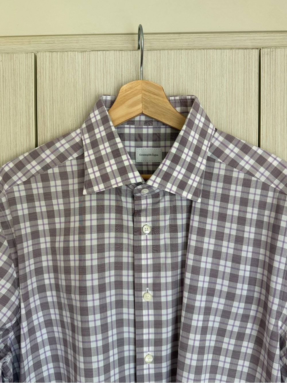 Ermenegildo Zegna Classic Plaid Button-Down Shirt in Light Purple and White